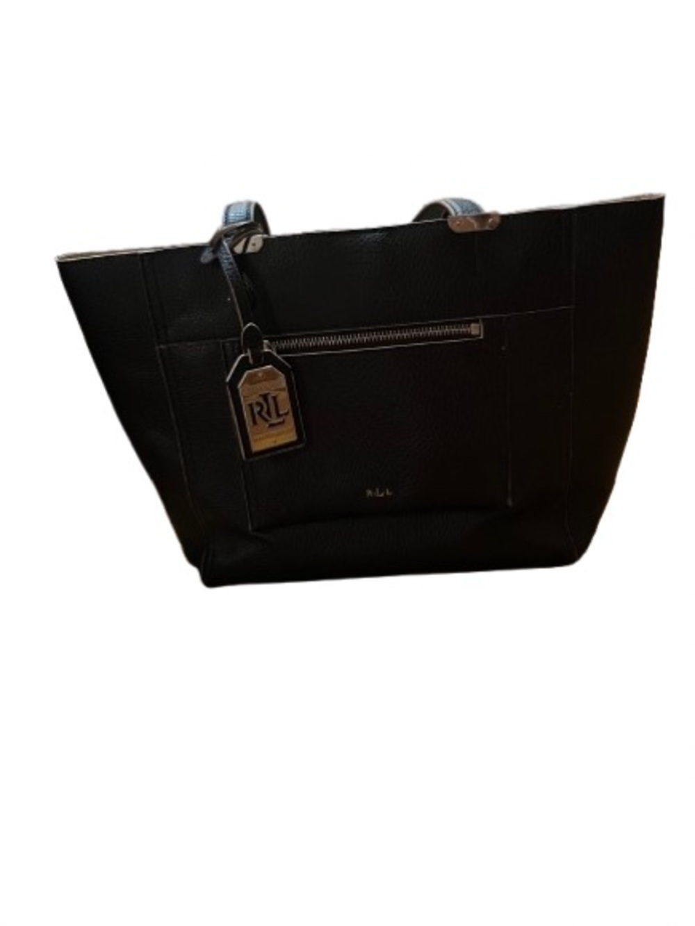 Lauren Ralph Lauren Black Tote Bag with Front Zip Pocket